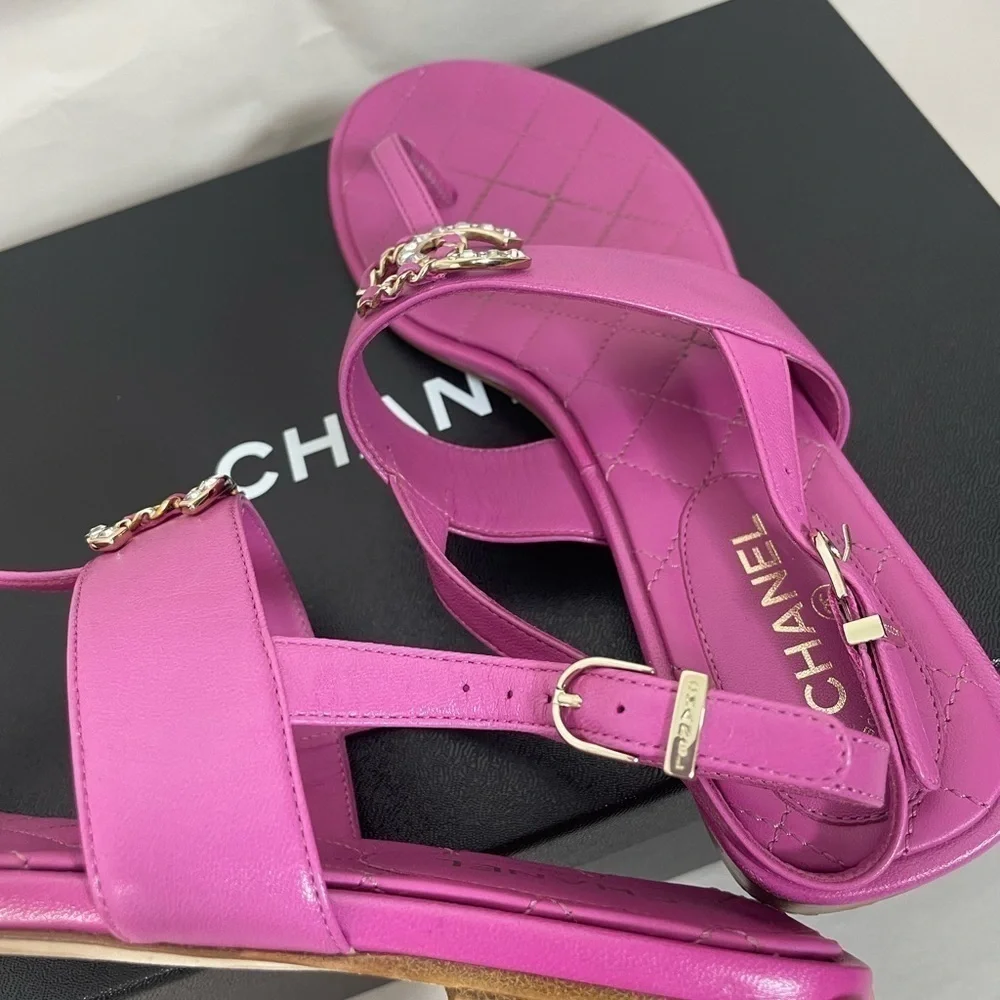 Chanel 21C Lambskin CC Crystal Sandals